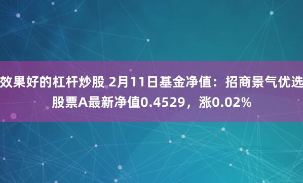 效果好的杠杆炒股 2月11日基金净值：招商景气优选股票A最新净值0.4529，涨0.02%