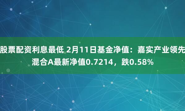 股票配资利息最低 2月11日基金净值：嘉实产业领先混合A最新净值0.7214，跌0.58%