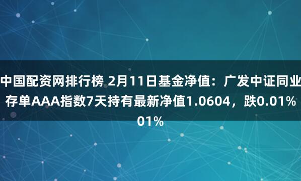 中国配资网排行榜 2月11日基金净值：广发中证同业存单AAA指数7天持有最新净值1.0604，跌0.01%