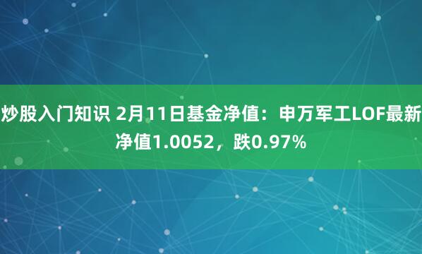 炒股入门知识 2月11日基金净值：申万军工LOF最新净值1.0052，跌0.97%