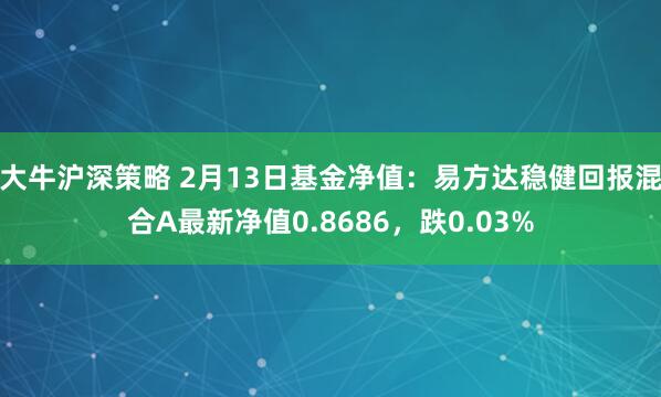 大牛沪深策略 2月13日基金净值：易方达稳健回报混合A最新净值0.8686，跌0.03%