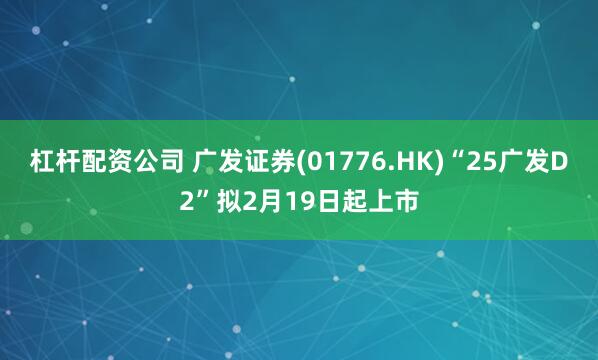 杠杆配资公司 广发证券(01776.HK)“25广发D2”拟2月19日起上市