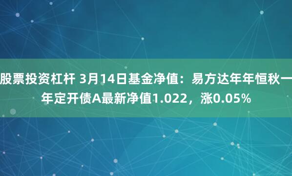 股票投资杠杆 3月14日基金净值：易方达年年恒秋一年定开债A最新净值1.022，涨0.05%